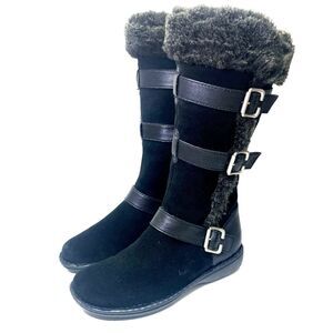 Black Tall Boots Womens 8 boc Faux Fur Buckles Side Zip Born Concept Dunlavin